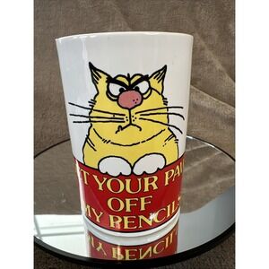 Vintage J.S.N.Y. Ceramic Pencil Cup Get Your Paws Off My Pencils 2.5x4" Taiwan